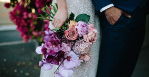 Bridal fashion and bouquet at A Darling Affair